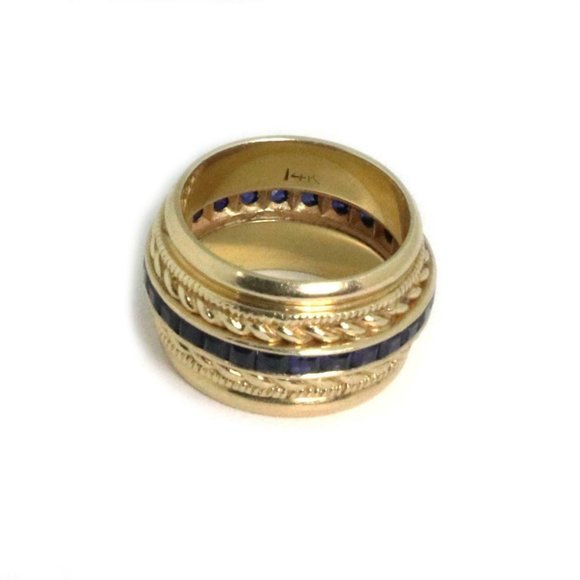 2.00ct Sapphire 14k YellowGold 12mm Wide Band Ring - Picture 3 of 4